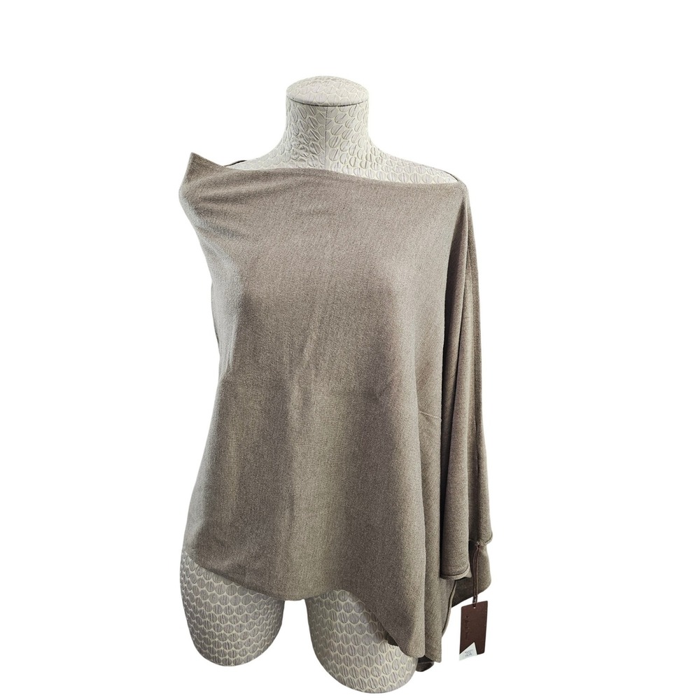 Kerisma M2077 Poncho Top Womens O/S Taupe Solid Wool Blend Asymmetrical Drape NW